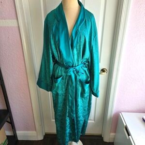 Victoria's Secret Gold‎ Label Vintage Size L Green Satin Long Robe Lingerie